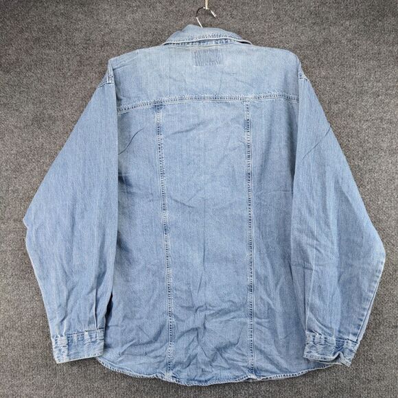 Solutions Denim Shirt Mens Size XL Blue Pearl Snaps Collared - Picture 3 of 13